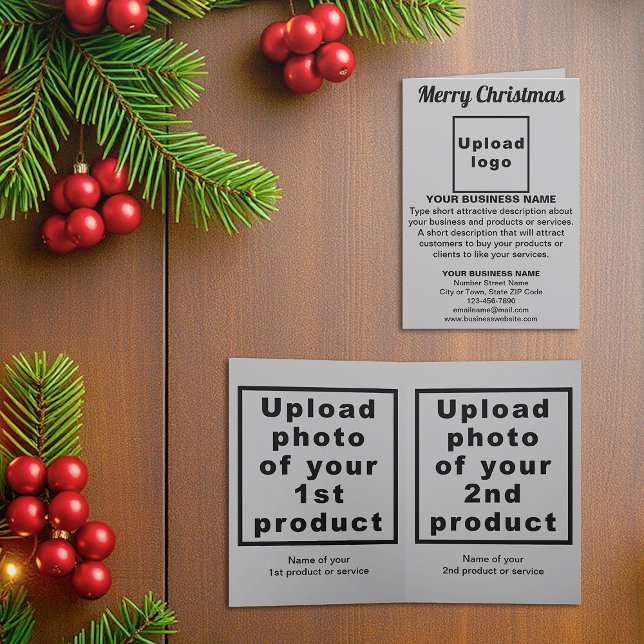 Gray | Noël | Business | Carte double pour fêtes a (Gray folded holiday card for Christmas with your business brand and products or services)