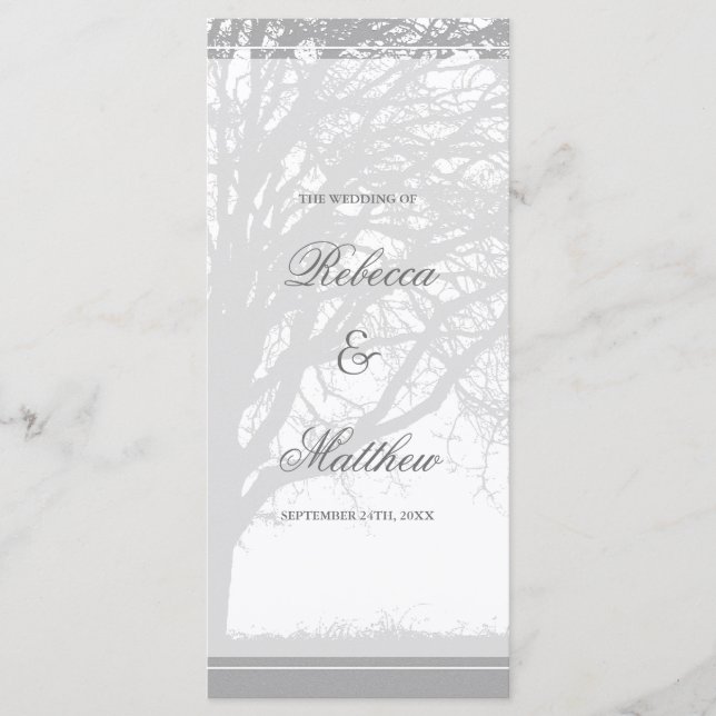Gray Oak Tree Winter Wedding Programm (Vorderseite)