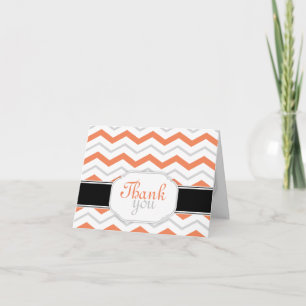 Gray & Orange Chevron Trendy Merci Cartes
