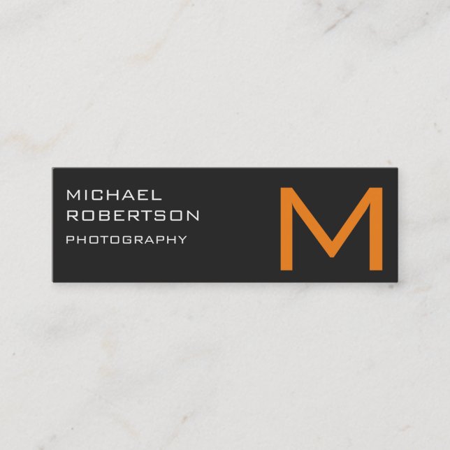 Gray Orange Monogram Fotograf Business Card Mini Visitenkarte (Vorderseite)