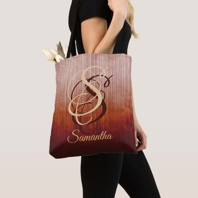 Gray Orange Red Burgundy rustikale Monogramm gestr Tasche (Von Nahem)