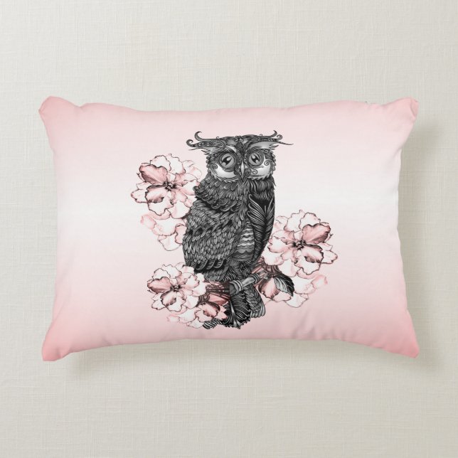 Gray Owl Pink Orchids Dekokissen (Vorderseite)