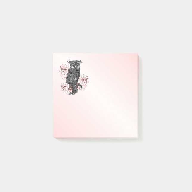 Gray Owl Pink Orchids Post-it Klebezettel (Vorderseite)