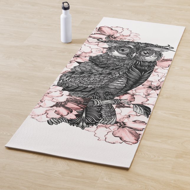 Gray Owl Pink Orchids Yogamatte (Beispiel)