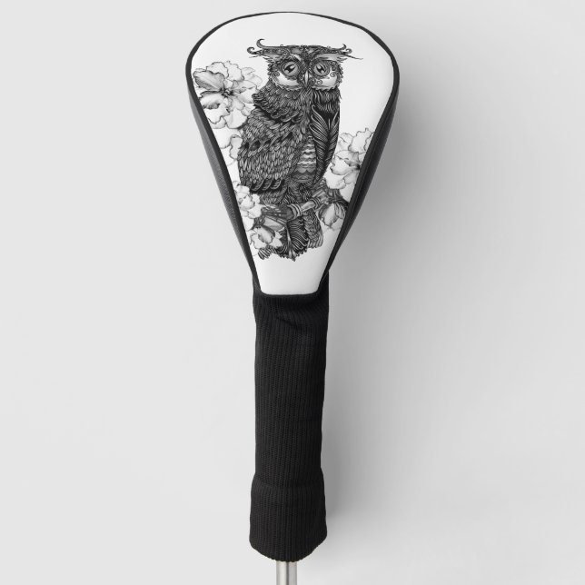 Gray Owl White Orchids Golf Headcover (Vorderseite)