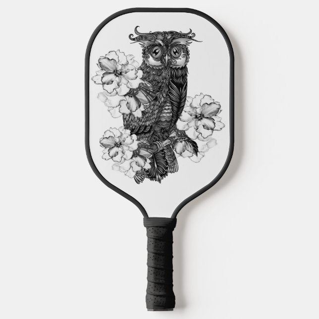 Gray Owl White Orchids Pickleball Schläger (Vorderseite)
