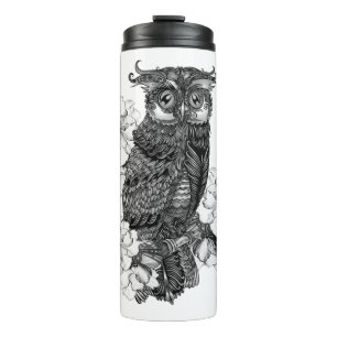 Gray Owl White Orchids Thermosbecher