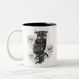 Gray Owl White Orchids Zweifarbige Tasse