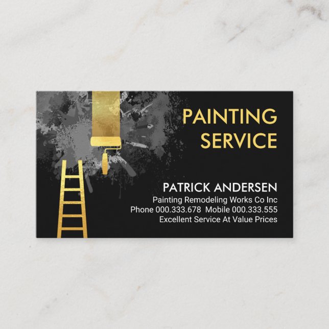 Gray Paint Spritzer Gold Pinselstriche Visitenkarte (Vorderseite)