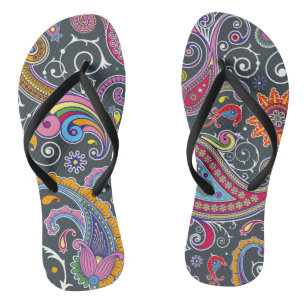 Gray Paisley Pattern Flip Flops