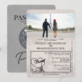 Gray Paris Passport Wedding Einladung