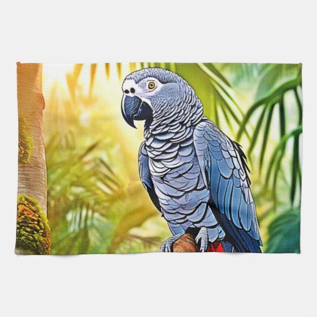 Gray Parrot Perch Geschirrtuch (Horizontal)
