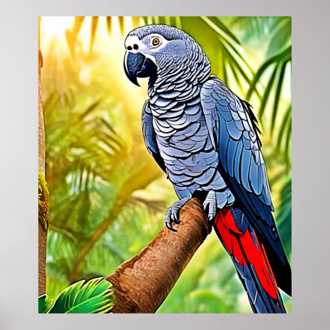 Gray Parrot Perch Poster (Vorne)
