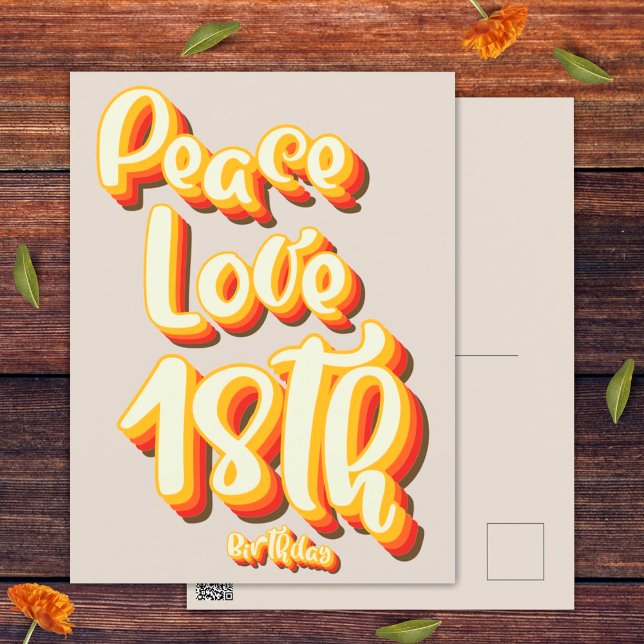 Gray Peace Liebe Retro Groovy 18. Happy Birthday Postkarte (Front and Back)