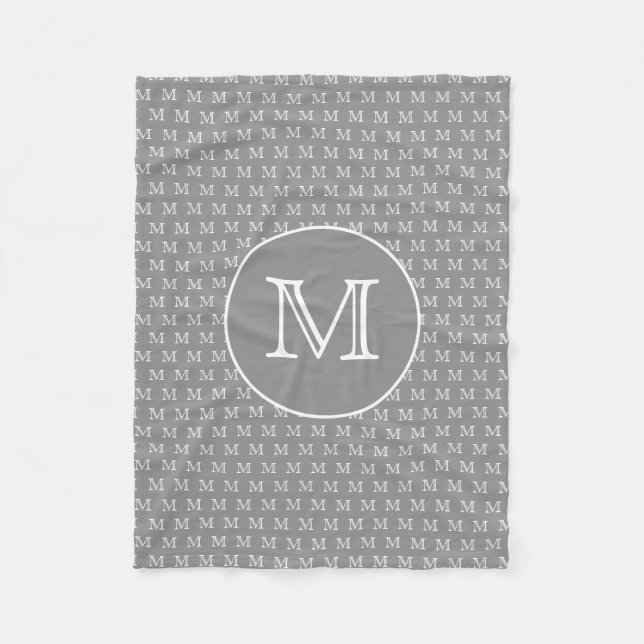 Gray Personal Monogram Muster Fleecedecke (Vorderseite)
