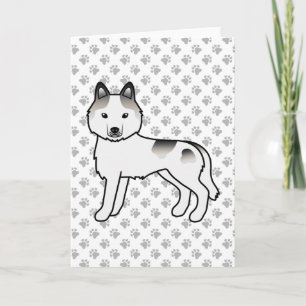 Gray Piebald Siberian Husky Niedlich Cartoon Dog Karte