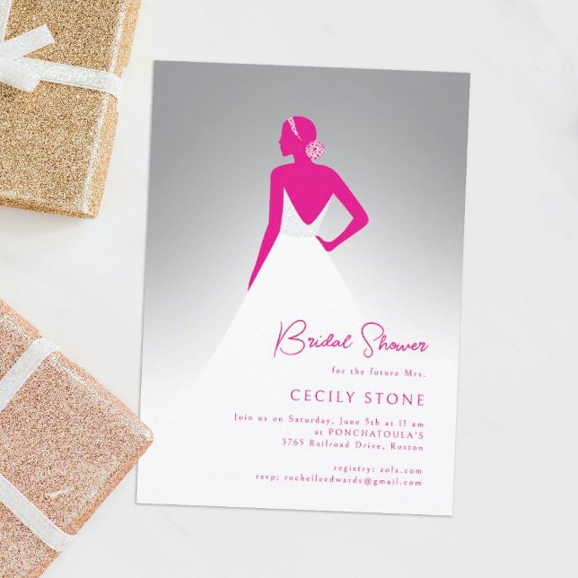 Gray & Pink Couture Wedding Dress Brautparty Einladung (Von Creator hochgeladen)