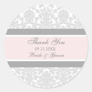 Gray Pink Damask Vielen Dank Gastgeschenk Hochzeit Runder Aufkleber