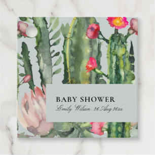 GRAY PINK FLORAL DESERT CACTI FOLIAGE BABY DUSCHE GESCHENKANHÄNGER
