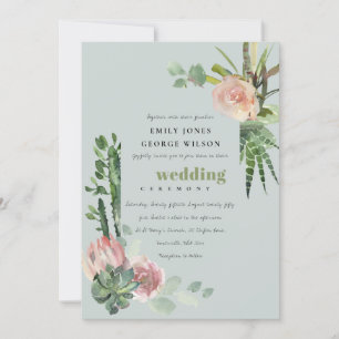 GRAY PINK FLORAL DESERT CACTI FOLIAGE WEDD EINLADUNG