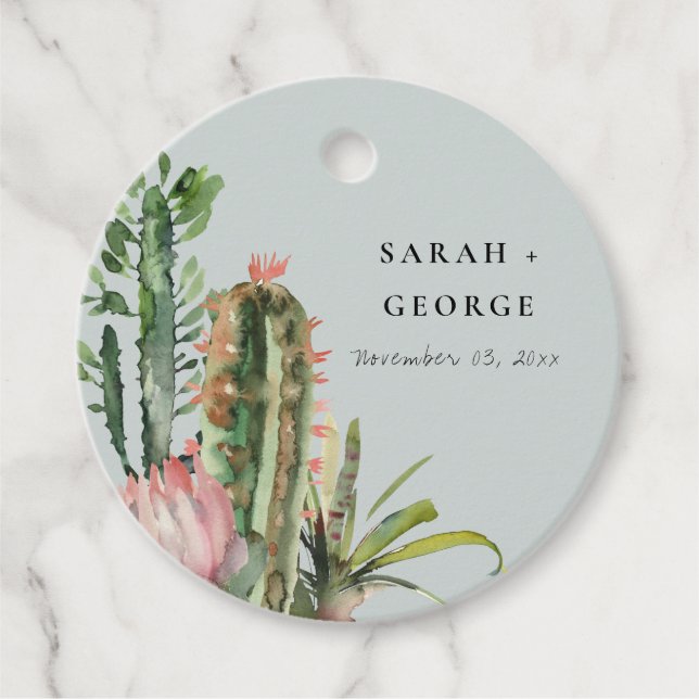 GRAY PINK FLORAL DESERT CACTI FOLIAGE WEDD GESCHENKANHÄNGER (Vorderseite)