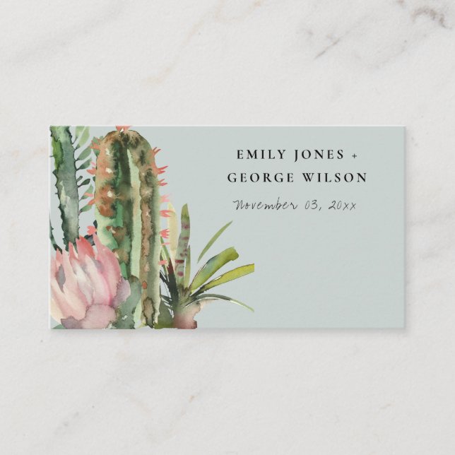 GRAY PINK FLORAL DESERT CACTI WEDD PLATZKARTE VISITENKARTE (Vorderseite)