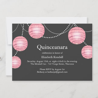 Gray & Pink Party Lantern Quinceanera Einladung