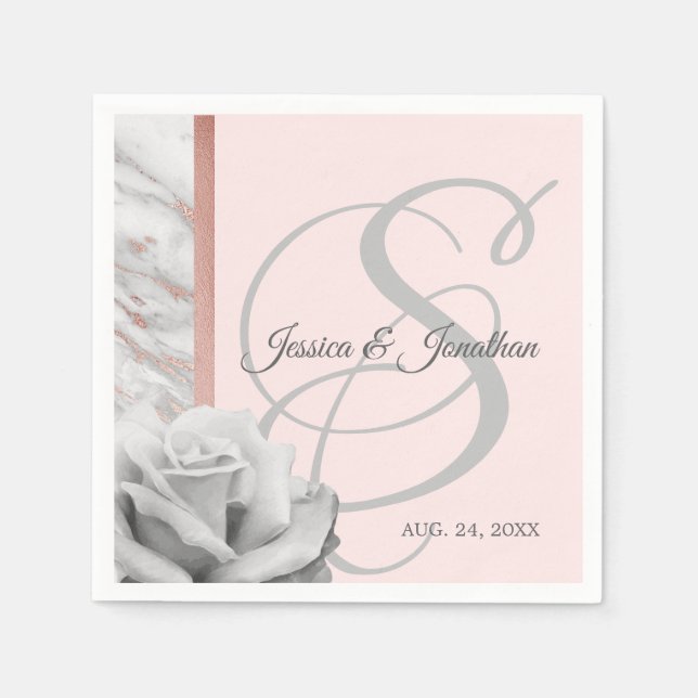 Gray & Pink Rose Gold Foil Marmor Hochzeit Serviette (Vorderseite)