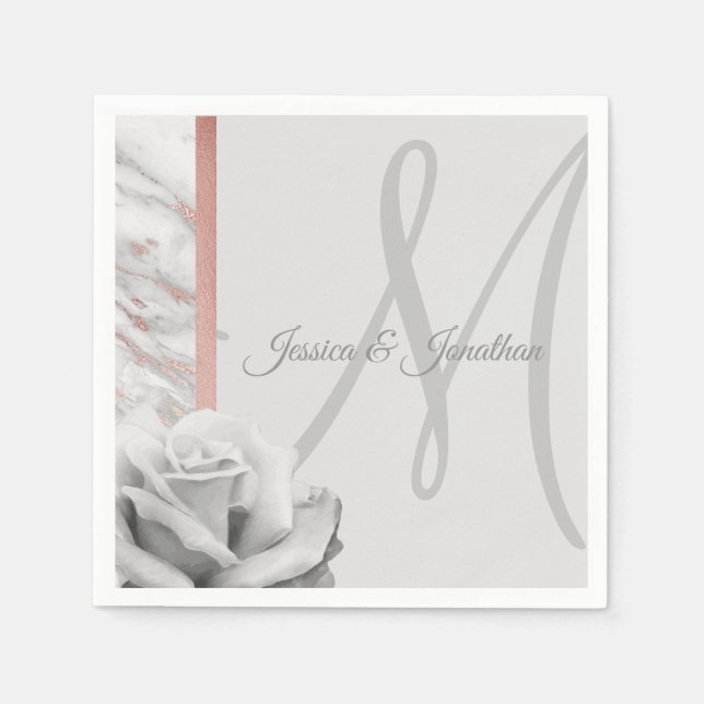 Gray & Pink Rose Gold Foil Marmor Hochzeit Serviette (Vorderseite)