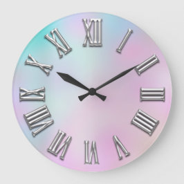 Gray Pink Silver Roman Number Holograph Große Wanduhr