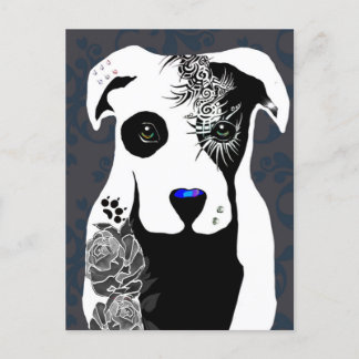 Gray Pit bull dog tattoos and piercing rose Postkarte