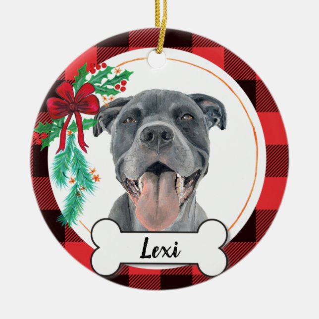 Gray Pitbull Hund Ornament (Vorne)