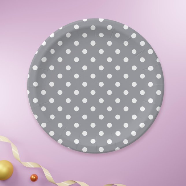 Gray Polka Dot Pappteller (Simple grey polka dot festive paper plates by Kinda Cute by Patricia Alvarez)