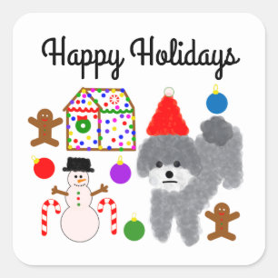 Gray Poodle Christmas #2-2 Stickers