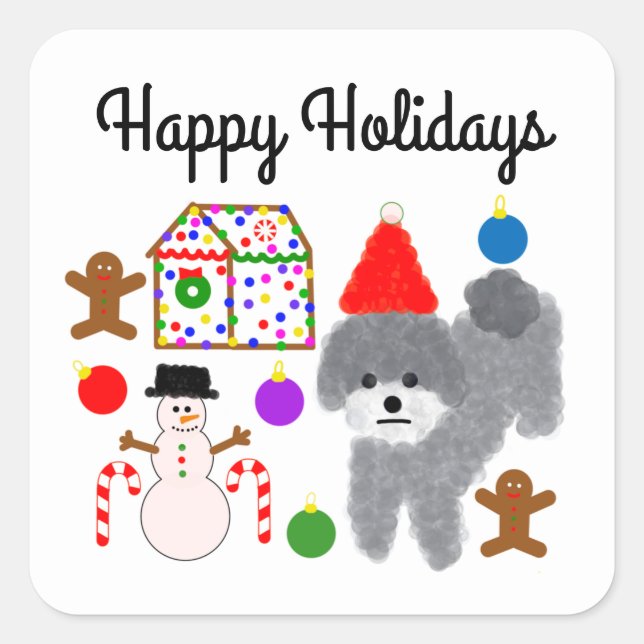 Gray Poodle Christmas #2-2 Stickers (Vorderseite)