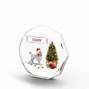 Gray Poodle Funny Christmas Dog mit Baum Fotoblock