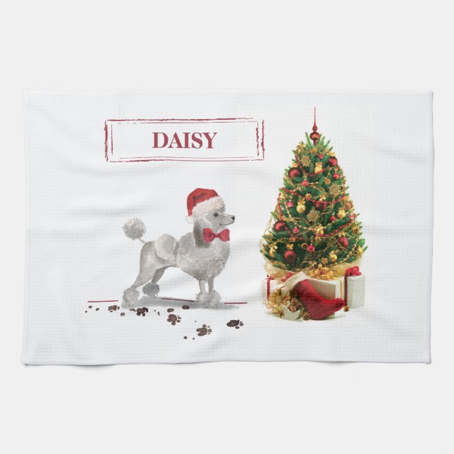 Gray Poodle Funny Christmas Dog mit Baum Geschirrtuch (Horizontal)