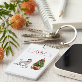 Gray Poodle Funny Christmas Dog mit Baum Schlüsselanhänger