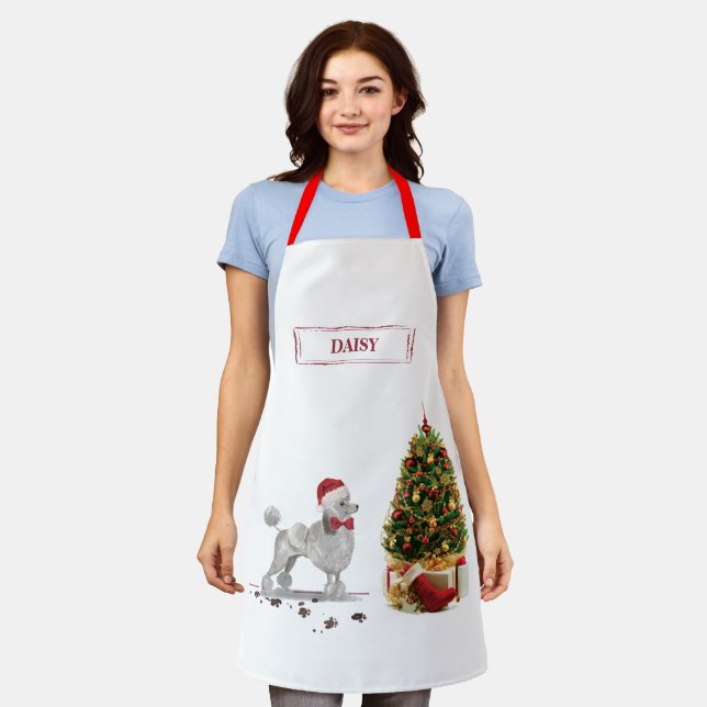 Gray Poodle Funny Christmas Dog mit Baum Schürze (Getragen)