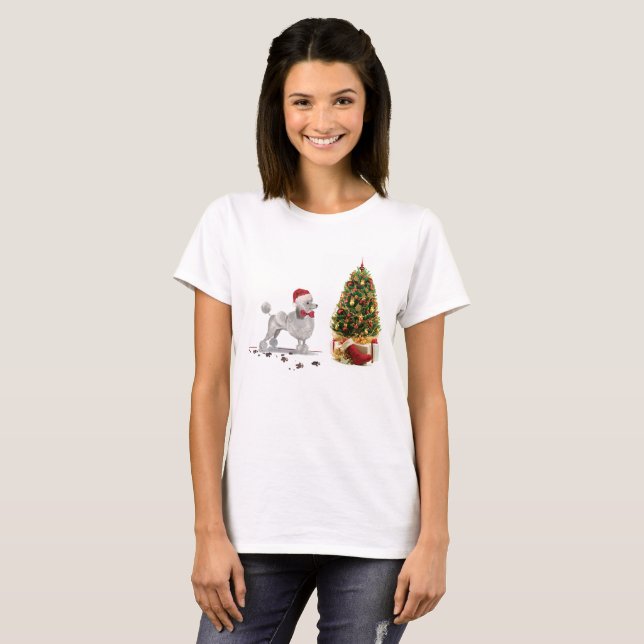 Gray Poodle Funny Christmas Dog mit Baum T-Shirt (Vorne ganz)
