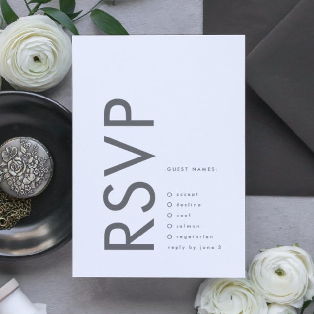 Gray Premium Ultimate Modern Monogram Bold Fun RSVP Karte (Von Creator hochgeladen)