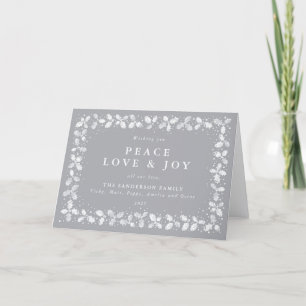 Gray Printed Holly Blätter Border Peace Liebe & Jo Feiertagskarte