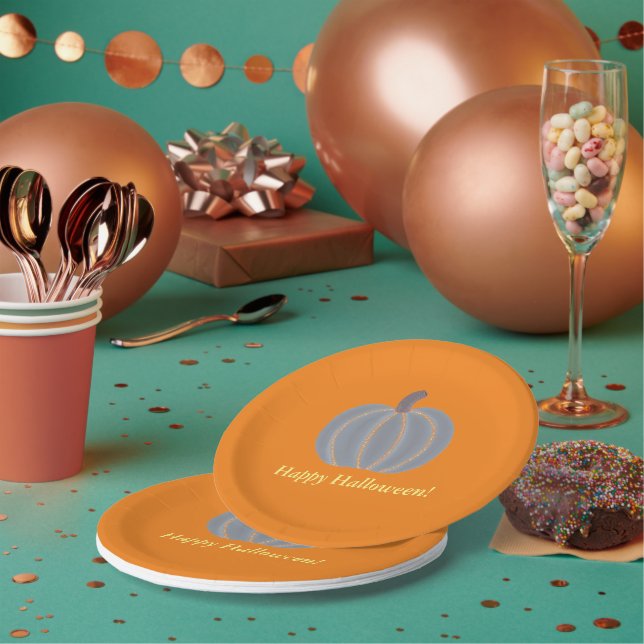 Gray Pumpkin Orange Lights, glückliche Halloween-T Pappteller (Multi)