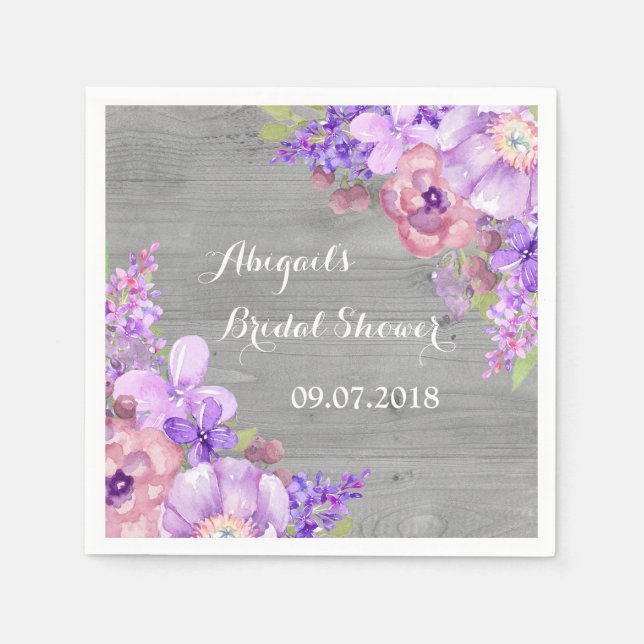 Gray Purle Lilac Floral Brautparty Napkins Serviette (Vorderseite)