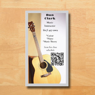 Gray QR Code Music Teacher Acoustic Gitarre Visitenkarte