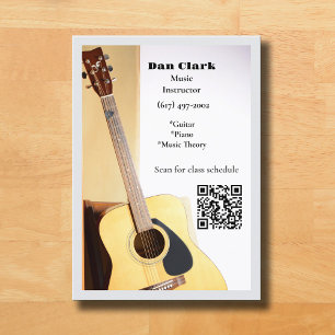 Gray QR Code Music Teacher Acoustic Gitarre Visitenkarte