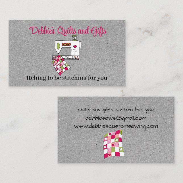 Gray Quilting mit Nähmaschine Business Card Visitenkarte (Vorne/Hinten)