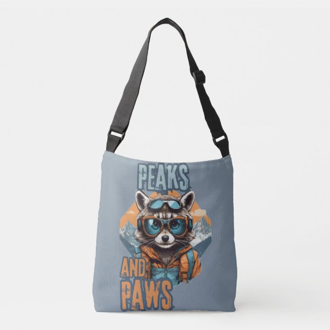 Gray Raccoon and Peaks Illustration Tragetaschen Mit Langen Trägern (Vorderseite)