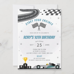 Gray Racing voiture Anniversaire Fête Invitation