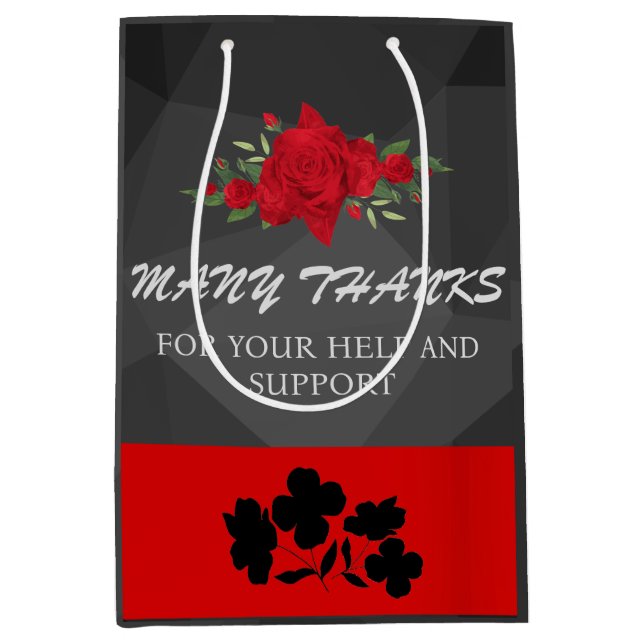 Gray Red Floral Abstrakt Elegante Modernes Niedlic Mittlere Geschenktüte (Vorderseite)